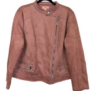 Evri Pink Faux Suede Zip-Up Moto Style Jacket Size 1X